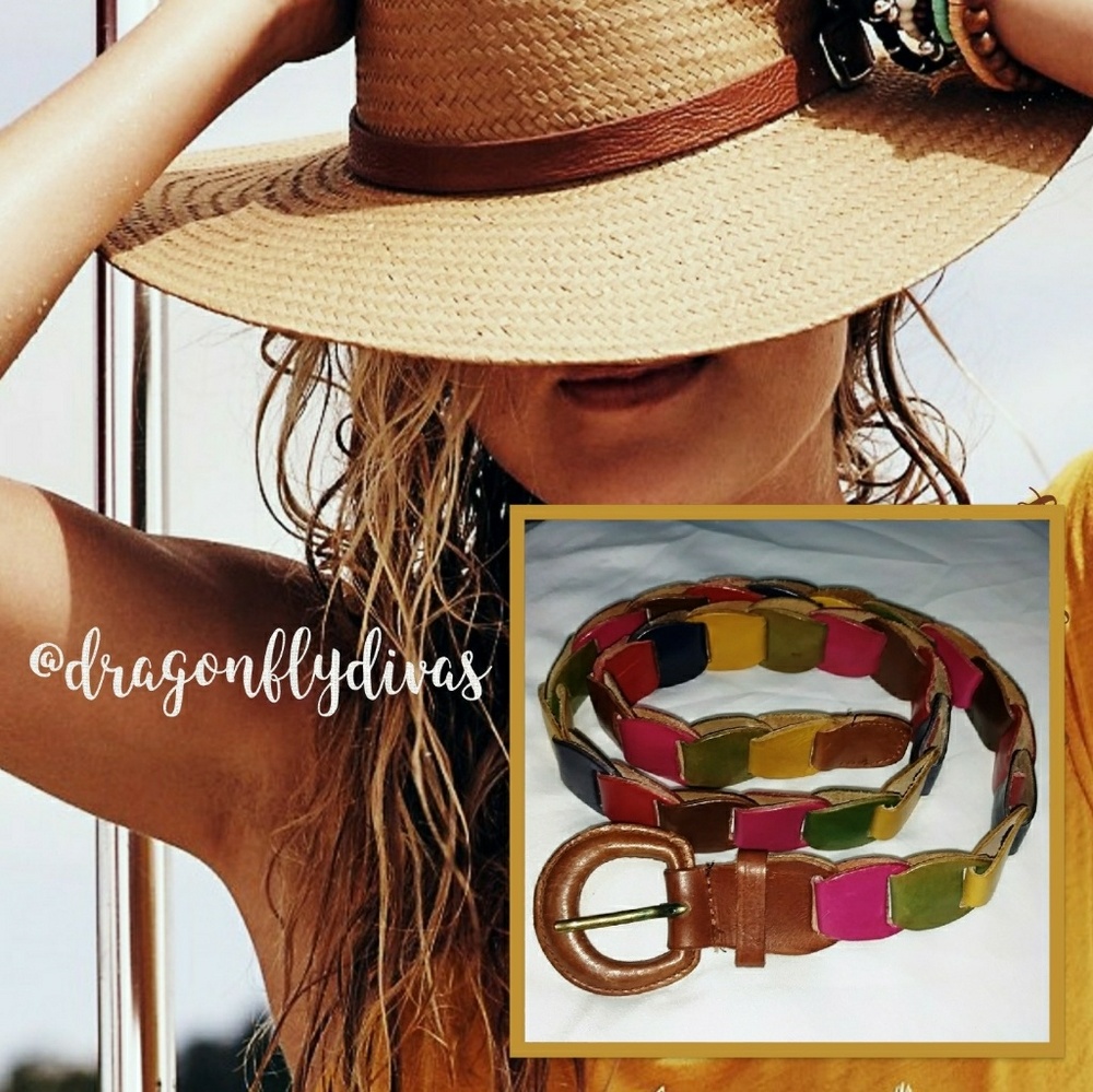 VTG 90s Colorful Leather Link Belt